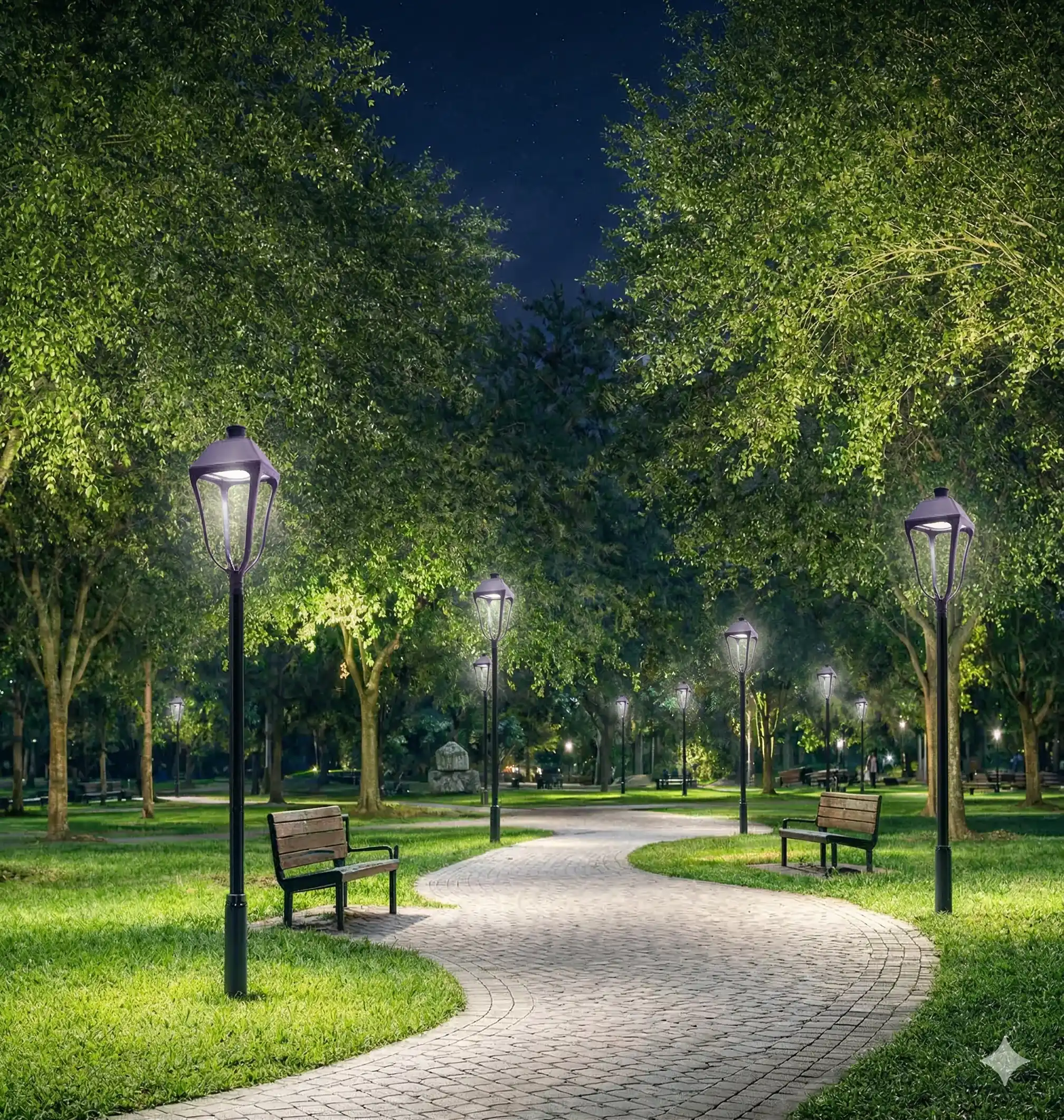 Imagen calle iluminada con luminarias LED Bálder